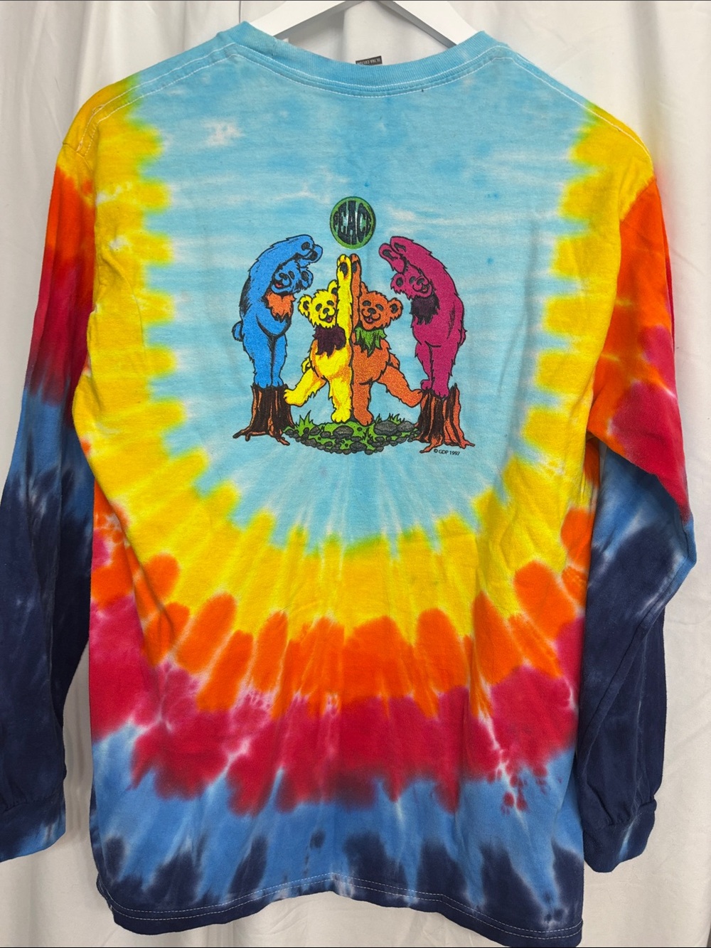 Grateful Dead Women’s Tie-Dye Long Sleeve Tee in Blue, Yellow, Red, Orange - Picture 3 of 6